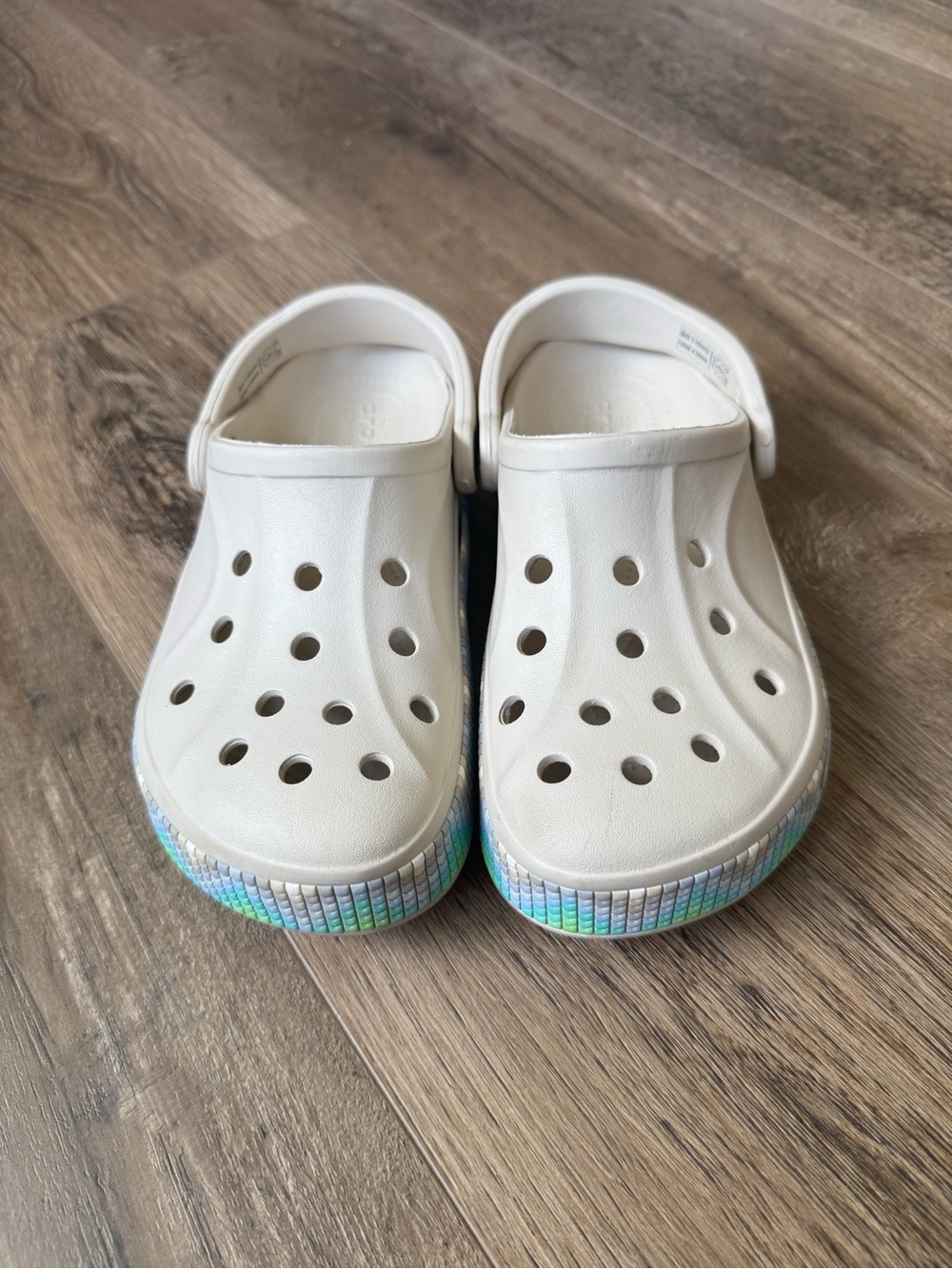 CROCS White Classic Clog with Iridescent Rainbow-Accent Sole